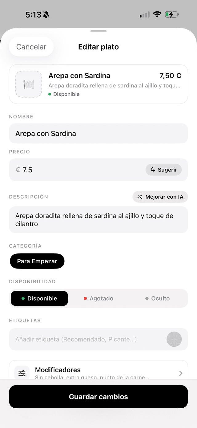 Editor de platos